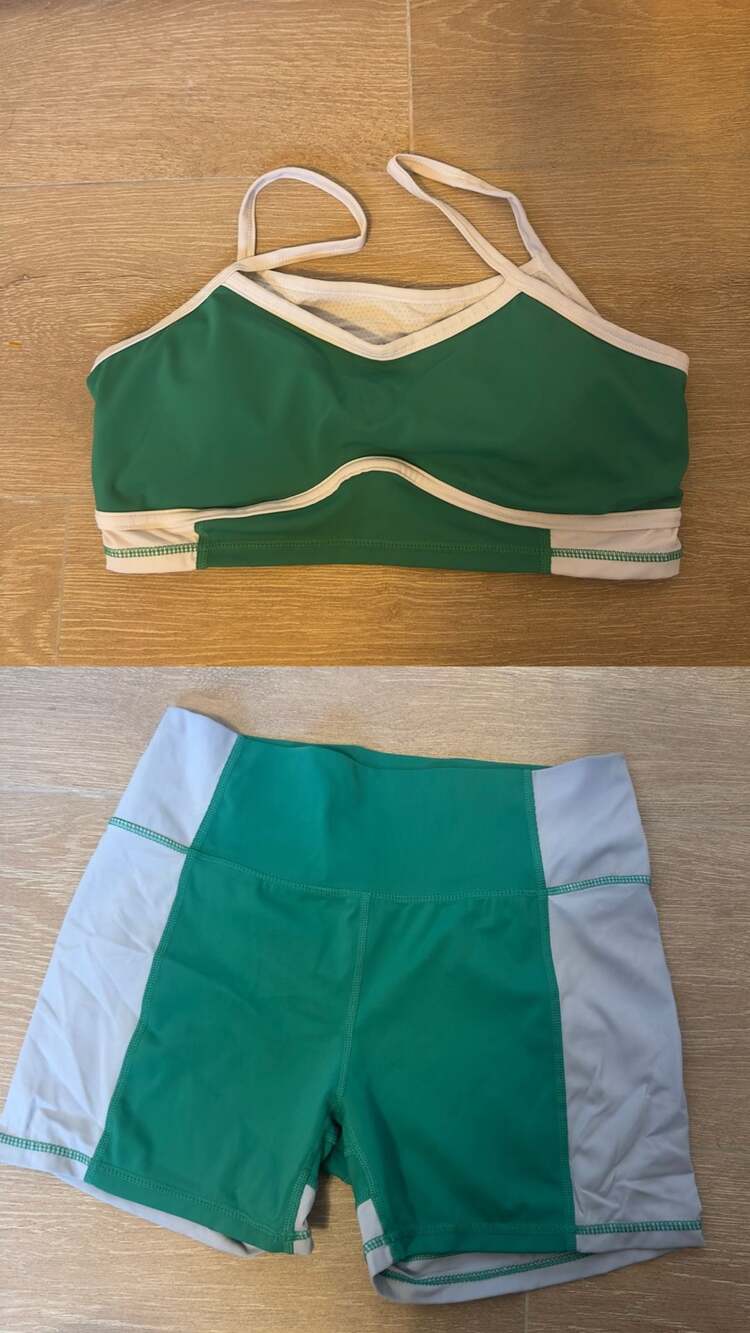 Varsiva Shein Green & White Activewear Set Size Large